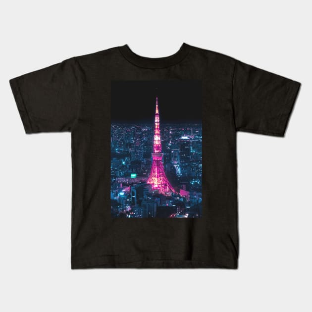 Tokyo Tower at night Vertical Kids T-Shirt by TokyoLuv